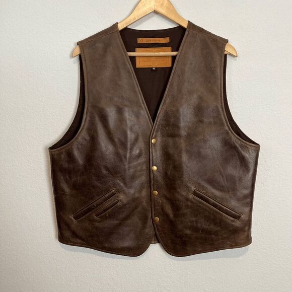 Coronado Laredo Concealed Carry Brown Leather Snap Button Vest Men's Size 46 - Picture 2 of 9